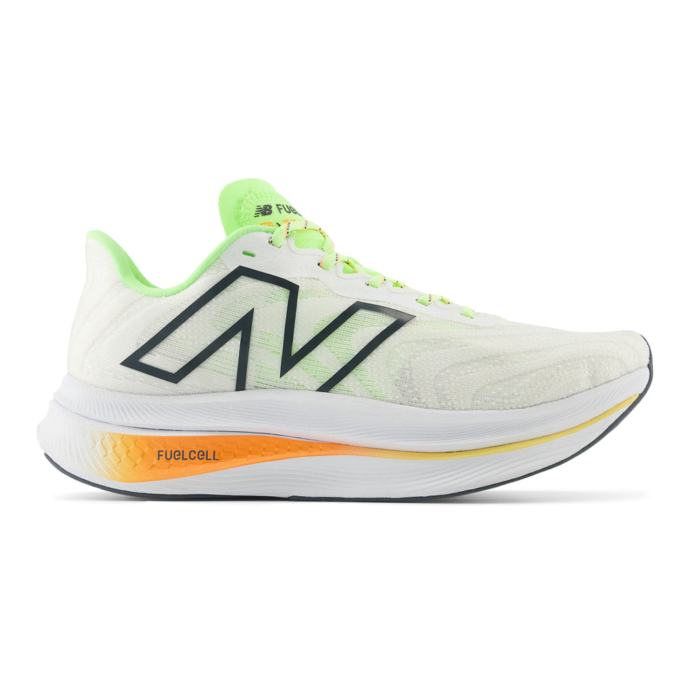 Men's New Balance FuelCell SuperComp Trainer v2, White/Bleached Lime Glo/Hot Mango, 11 D Medium