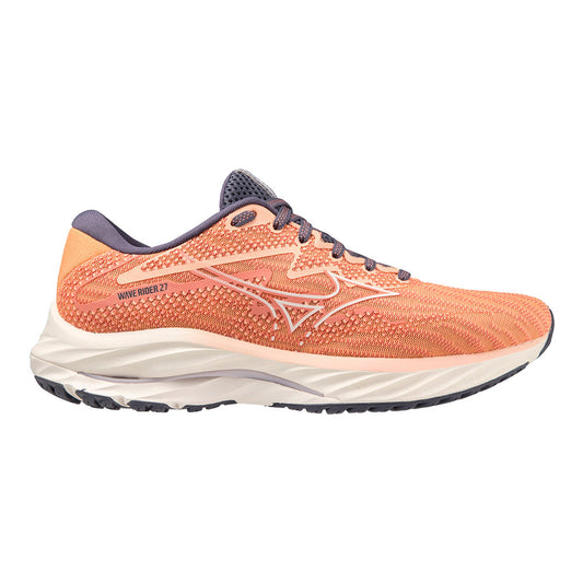 Women's Mizuno Wave Rider 27, Coral Reef/Snow White, 9 B Medium
